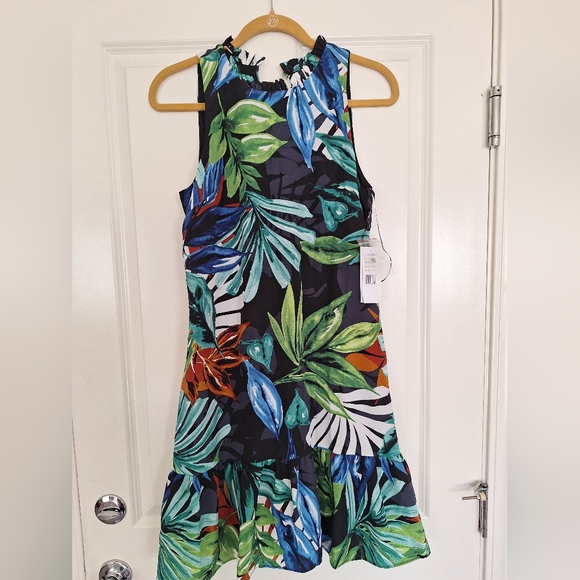 Julia Jordan Green and Blue Leaf Print Dress Size 6 - Picture 1 of 5